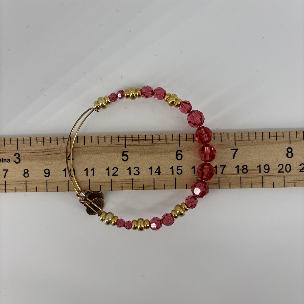 Alex and Ani Swarovski Beaded Rouge Expandable Wire Bangle Bracelet Pink/Gold - Picture 6 of 7